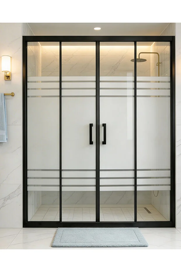 Duşakabin Ön Cephe Siyah Profil 5mm Desenli Cam Yükseklik 190cm